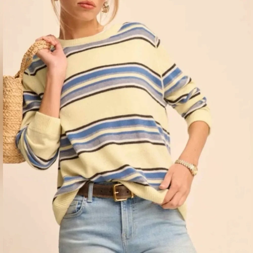 Reformation Boyfriend Cashmere Sweater in Parmesan Stripes - Picture 1 of 5